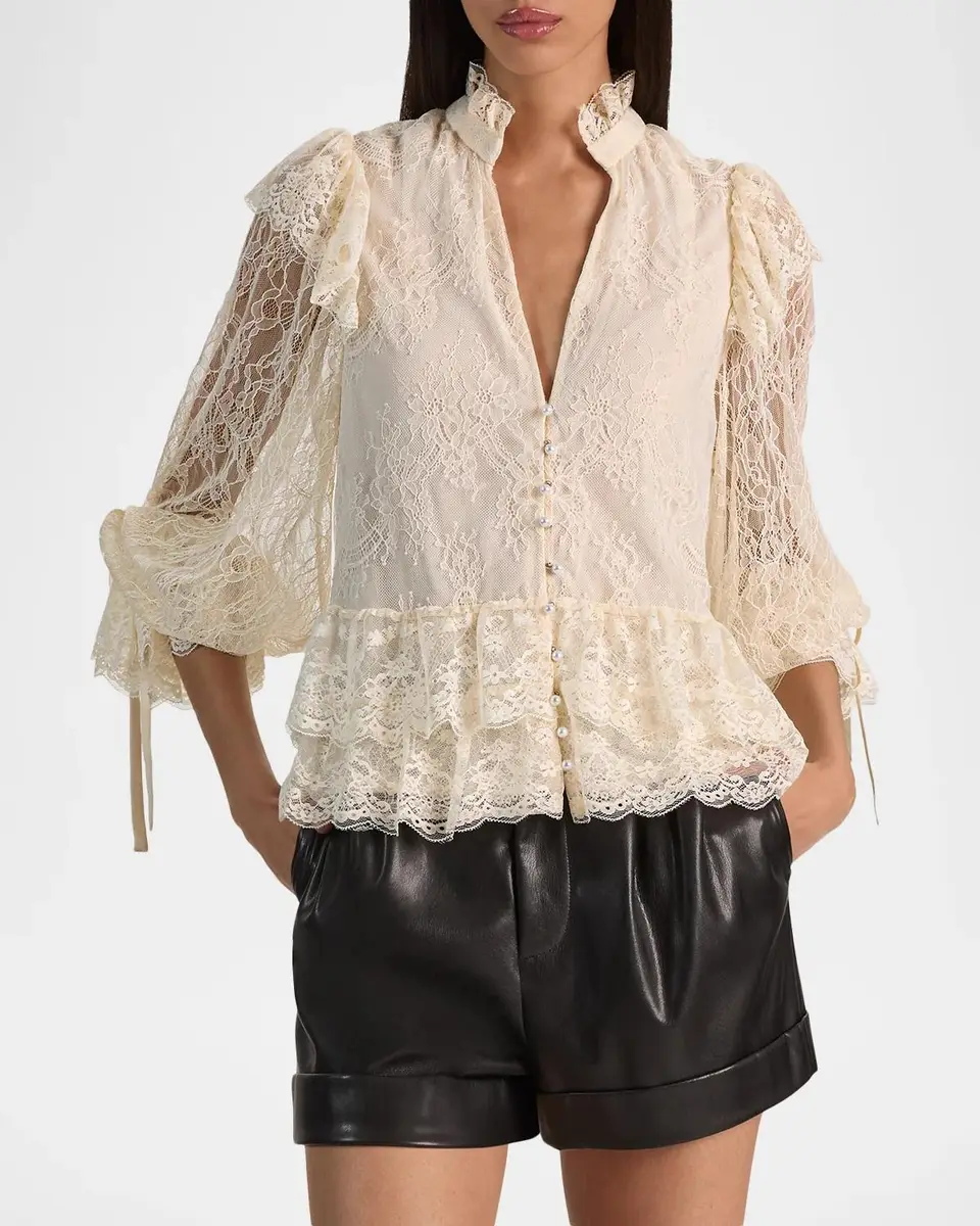 Alice + Olivia Wilhelmina Lace Ruffle Blouse | Thumbnail 4 Alice + Olivia Wilhelmina Lace Ruffle Blouse | Thumbnail 4
