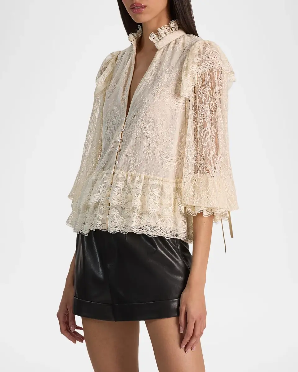 Alice + Olivia Wilhelmina Lace Ruffle Blouse | Thumbnail 6 Alice + Olivia Wilhelmina Lace Ruffle Blouse | Thumbnail 6