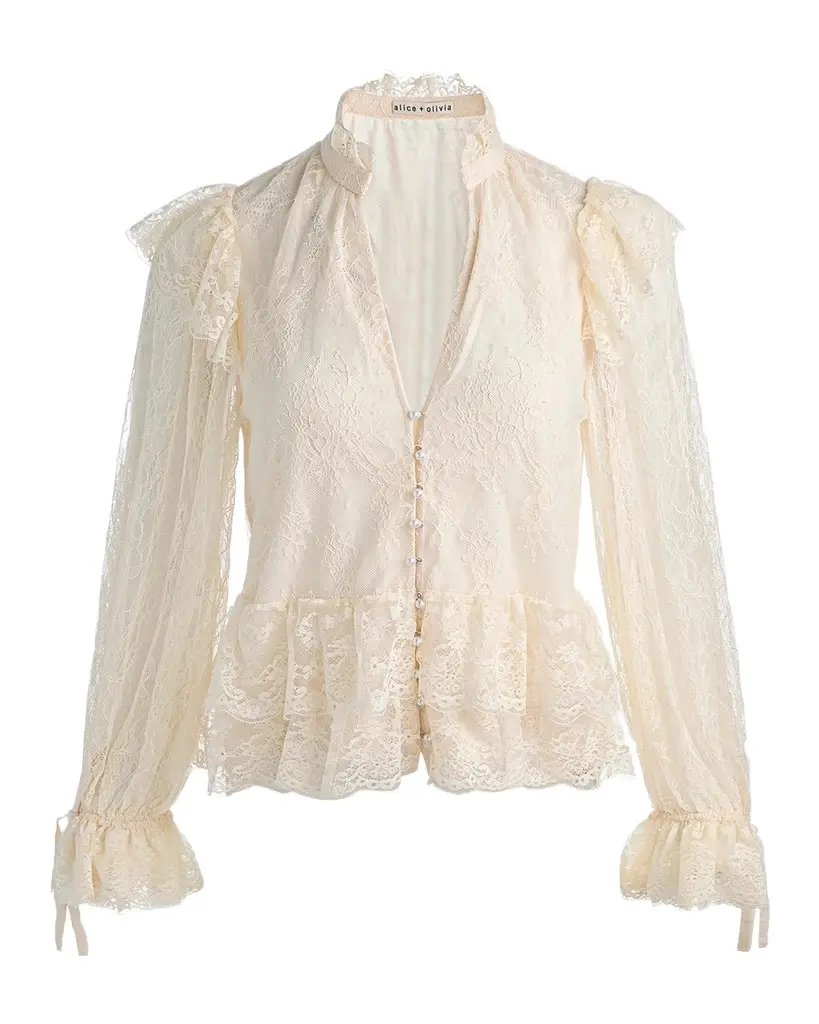 Alice + Olivia Wilhelmina Lace Ruffle Blouse