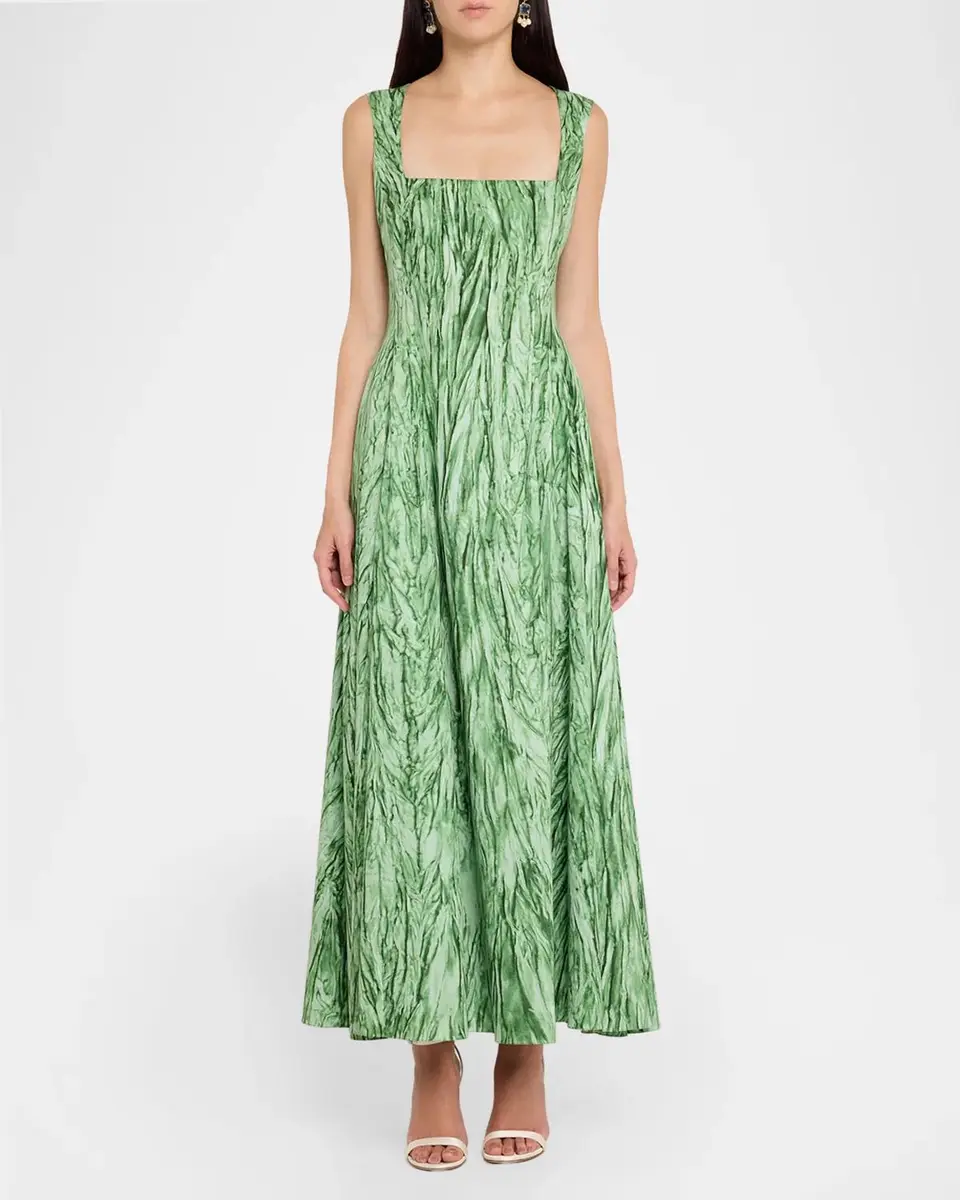 Oscar de la Renta Sleeveless Velvet-Print Cotton Poplin Sateen Midi Dress | Thumbnail 2 Oscar de la Renta Sleeveless Velvet-Print Cotton Poplin Sateen Midi Dress | Thumbnail 2