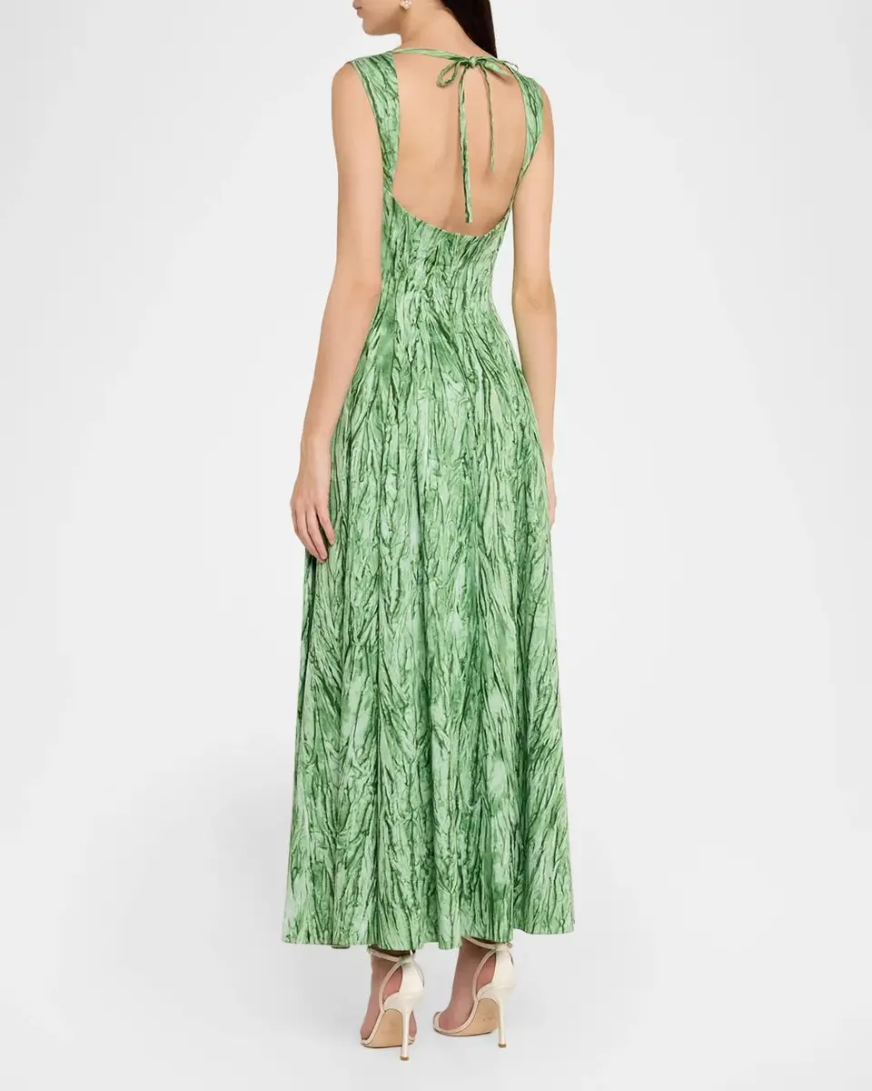 Oscar de la Renta Sleeveless Velvet-Print Cotton Poplin Sateen Midi Dress | Thumbnail 3 Oscar de la Renta Sleeveless Velvet-Print Cotton Poplin Sateen Midi Dress | Thumbnail 3
