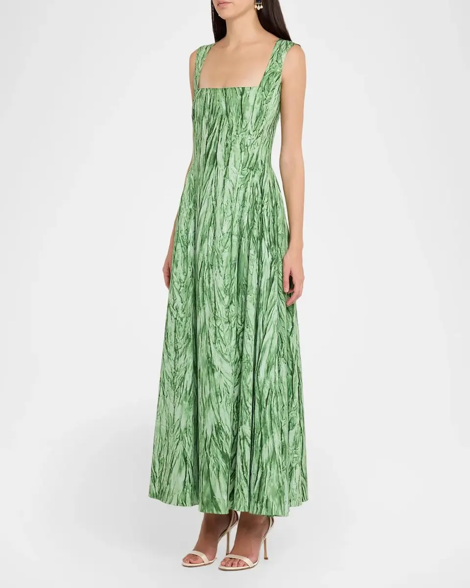 Oscar de la Renta Sleeveless Velvet-Print Cotton Poplin Sateen Midi Dress | Thumbnail 4 Oscar de la Renta Sleeveless Velvet-Print Cotton Poplin Sateen Midi Dress | Thumbnail 4