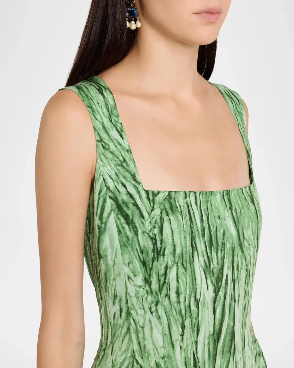 Oscar de la Renta Sleeveless Velvet-Print Cotton Poplin Sateen Midi Dress | Thumbnail 5 Oscar de la Renta Sleeveless Velvet-Print Cotton Poplin Sateen Midi Dress | Thumbnail 5