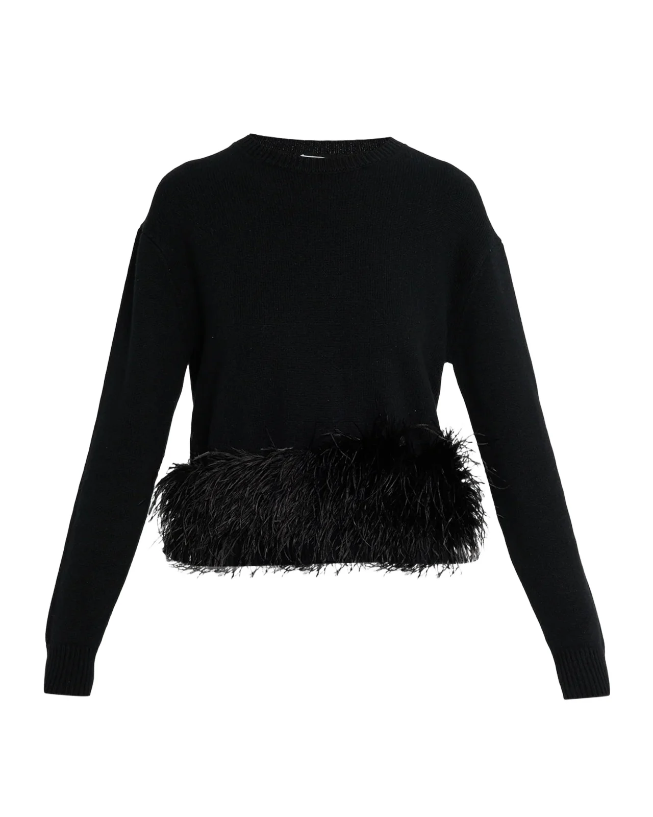 Lana Feather Trim Wool-Blend Top Lana Feather Trim Wool-Blend Top