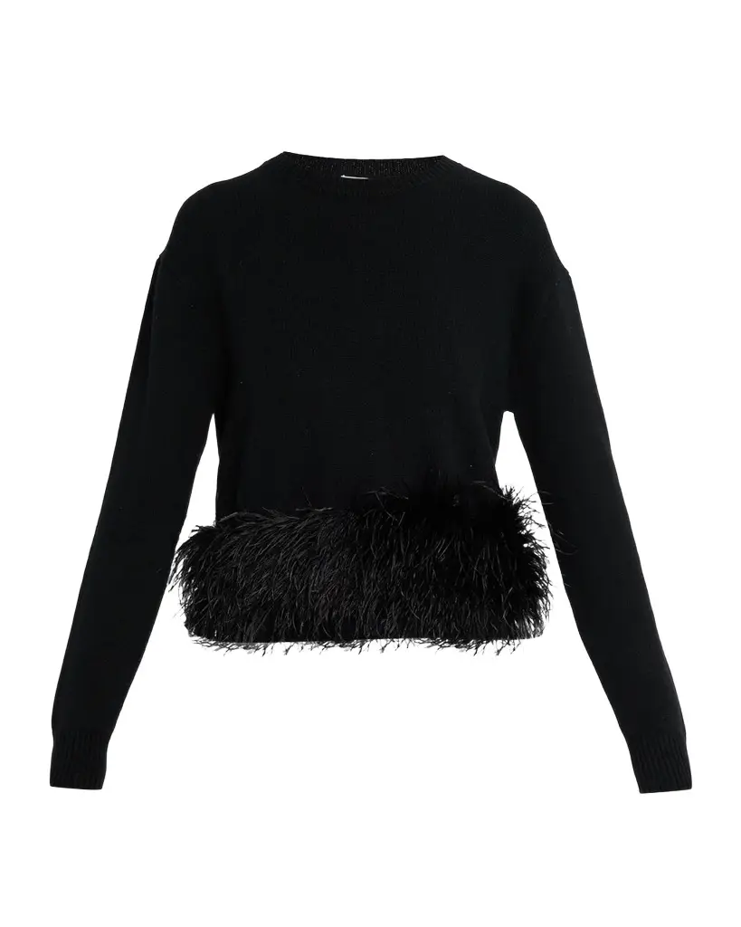 Ramy Brook Lana Feather Trim Wool-Blend Top