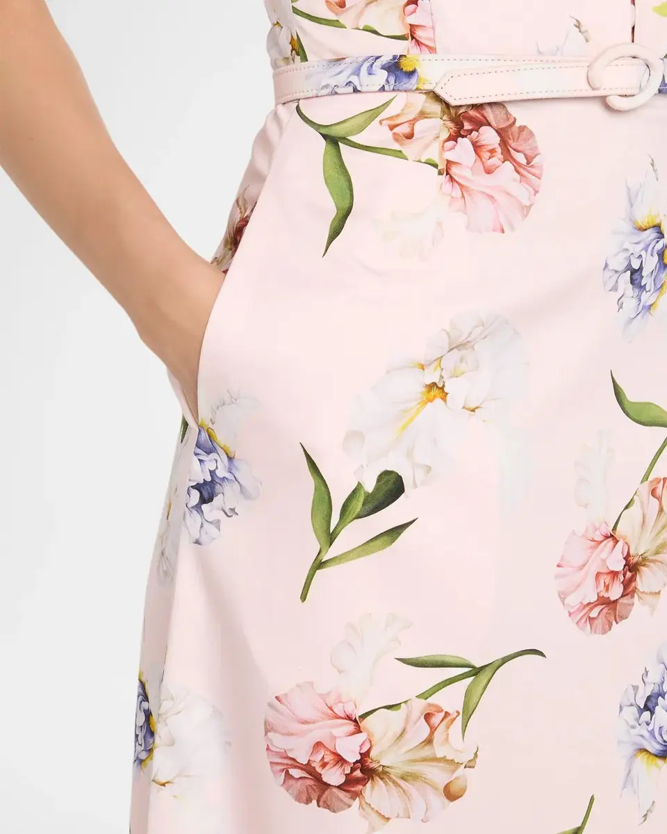 Oscar de la Renta Sleeveless Painted Iris-Print Belted Midi Dress | Thumbnail 5 Oscar de la Renta Sleeveless Painted Iris-Print Belted Midi Dress | Thumbnail 5