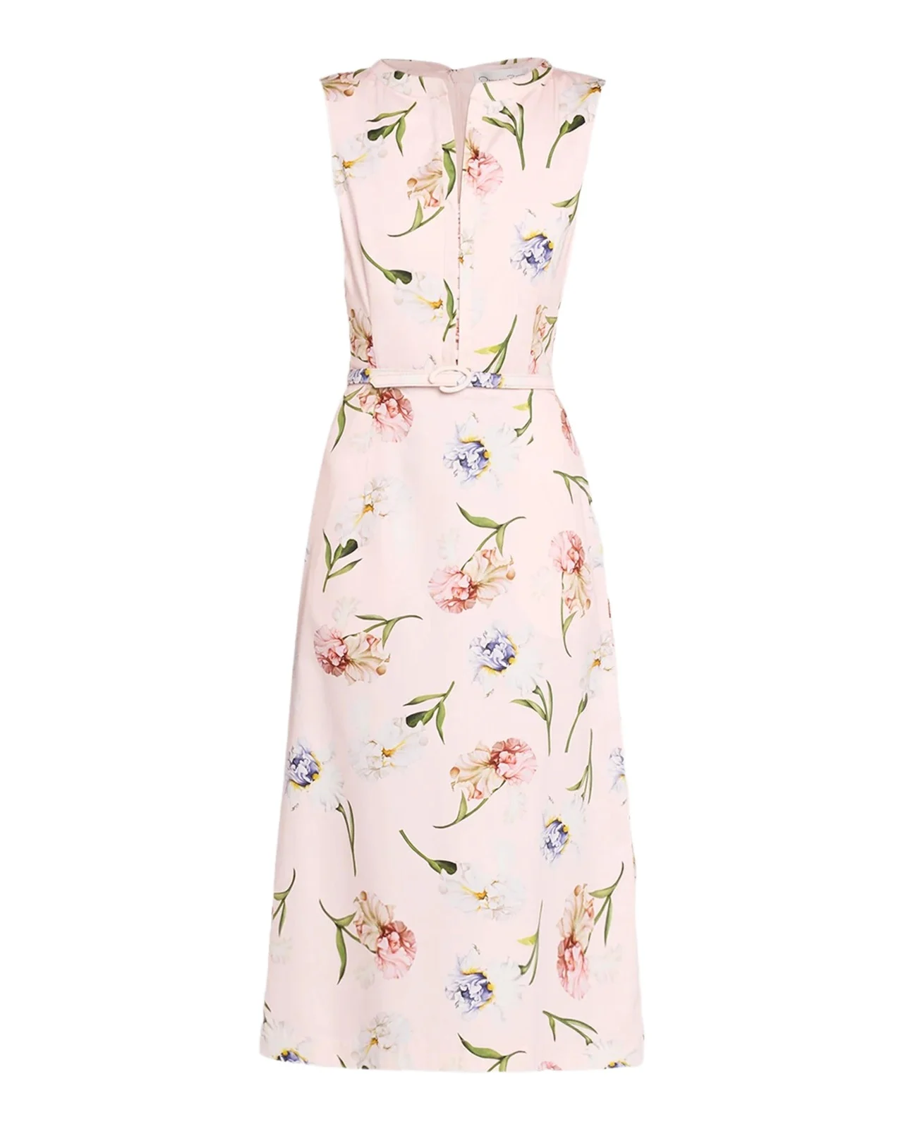 Sleeveless Painted Iris-Print Belted Midi Dress Sleeveless Painted Iris-Print Belted Midi Dress