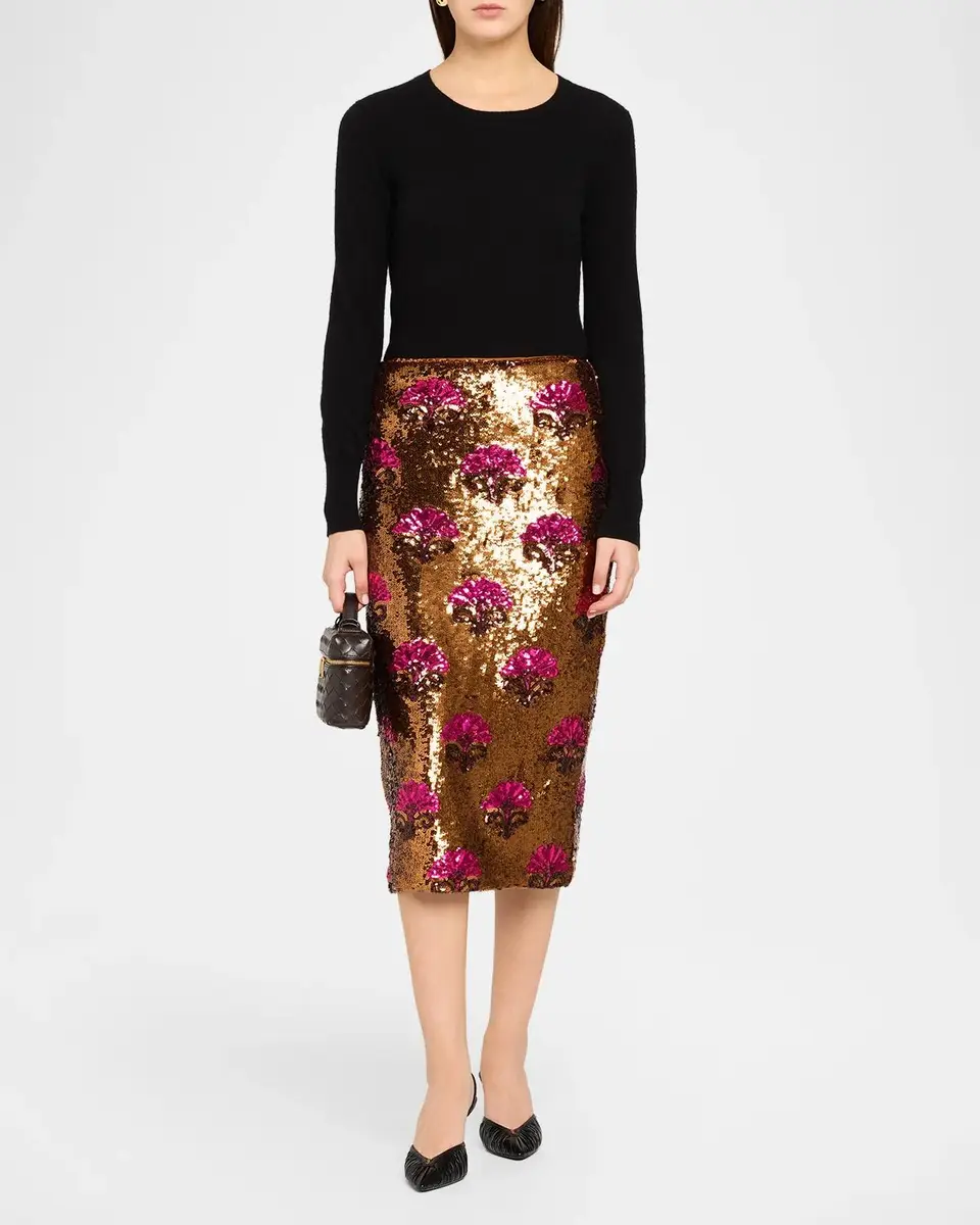 Elie Tahari The Emersyn Floral-Motif Sequined Midi Skirt | Thumbnail 2 Elie Tahari The Emersyn Floral-Motif Sequined Midi Skirt | Thumbnail 2