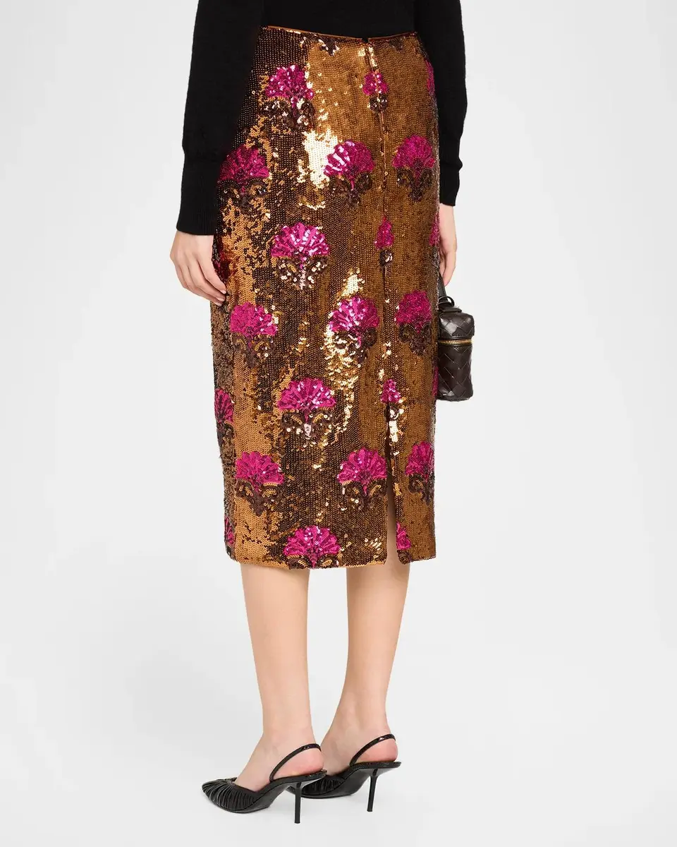 Elie Tahari The Emersyn Floral-Motif Sequined Midi Skirt | Thumbnail 3 Elie Tahari The Emersyn Floral-Motif Sequined Midi Skirt | Thumbnail 3