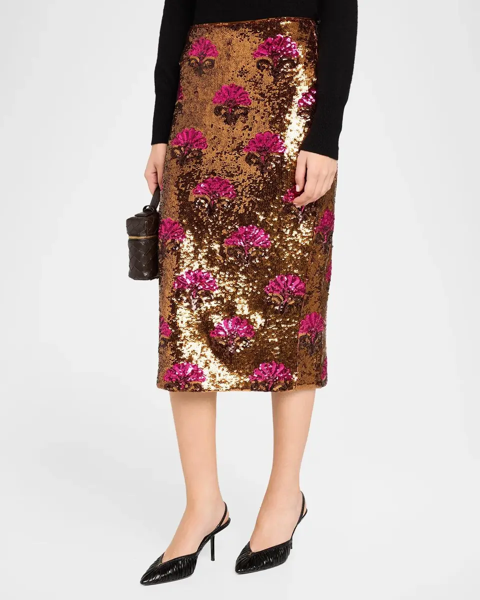 Elie Tahari The Emersyn Floral-Motif Sequined Midi Skirt | Thumbnail 4 Elie Tahari The Emersyn Floral-Motif Sequined Midi Skirt | Thumbnail 4