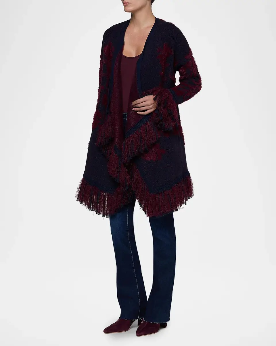 L'Agence Naiad Jacquard Fringe-Trim Cardigan | Thumbnail 2 L'Agence Naiad Jacquard Fringe-Trim Cardigan | Thumbnail 2