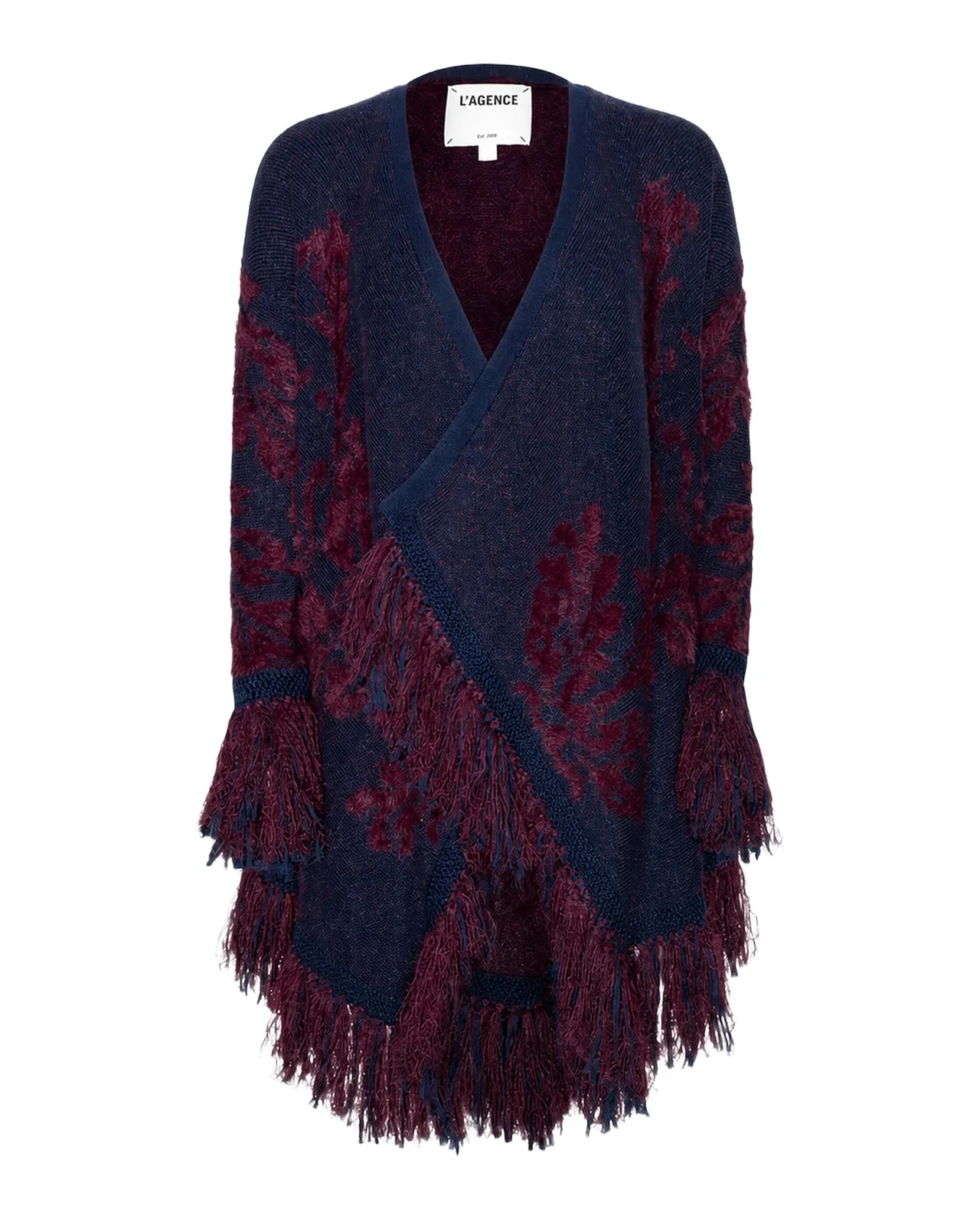 L'Agence Naiad Jacquard Fringe-Trim Cardigan