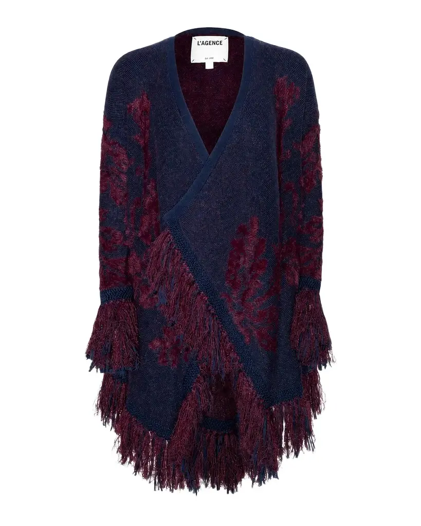 L'Agence Naiad Jacquard Fringe-Trim Cardigan