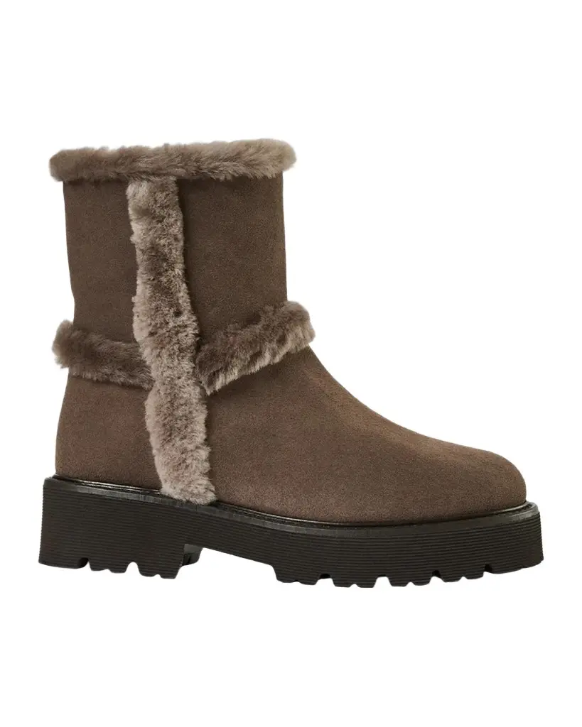 Aquatalia Ella Shearling-Trimmed Waterproof Suede Ankle Boots