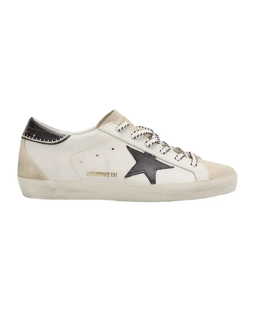 Golden Goose Super-Star Embroidered Mixed Leather Low-Top Sneakers