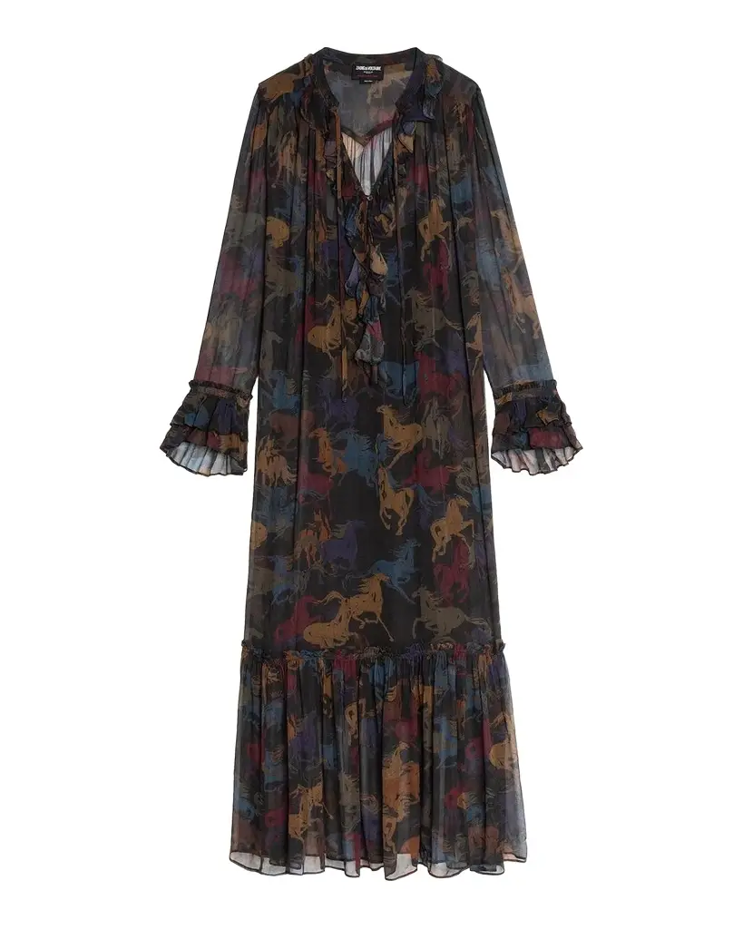 Zadig & Voltaire Ralicel Mousseline Horse-Print Maxi Dress