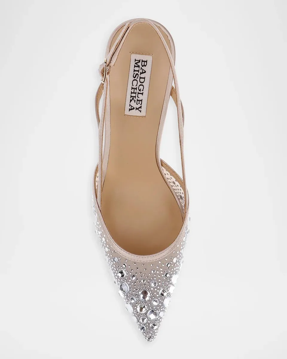 BADGLEY MISCHKA Reem 65MM Crystal-Embellished Mesh Pumps | Thumbnail 3