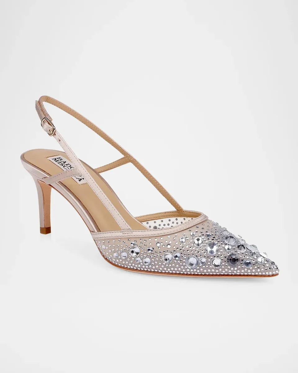 BADGLEY MISCHKA Reem 65MM Crystal-Embellished Mesh Pumps | Thumbnail 5