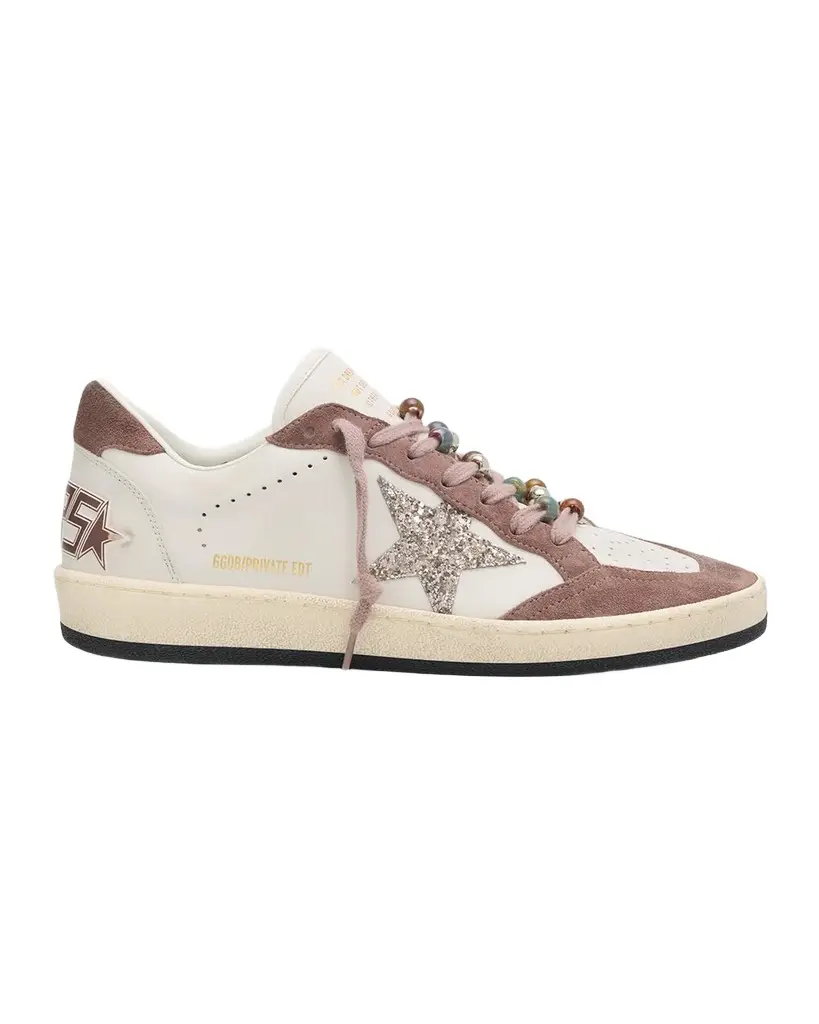 Golden Goose Ball Star Mixed Leather Glitter Low-Top Sneakers