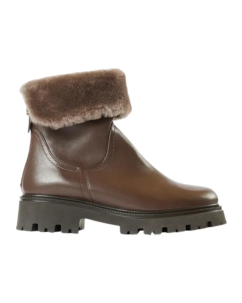 Aquatalia 40mm Mimi Shearling-Lined Waterproof Suede Ankle Boots