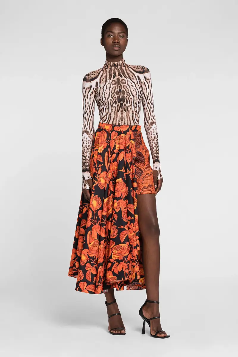 Roberto Cavalli Rose And Python-Print Asymmetric Skirt | Thumbnail 2 Roberto Cavalli Rose And Python-Print Asymmetric Skirt | Thumbnail 2
