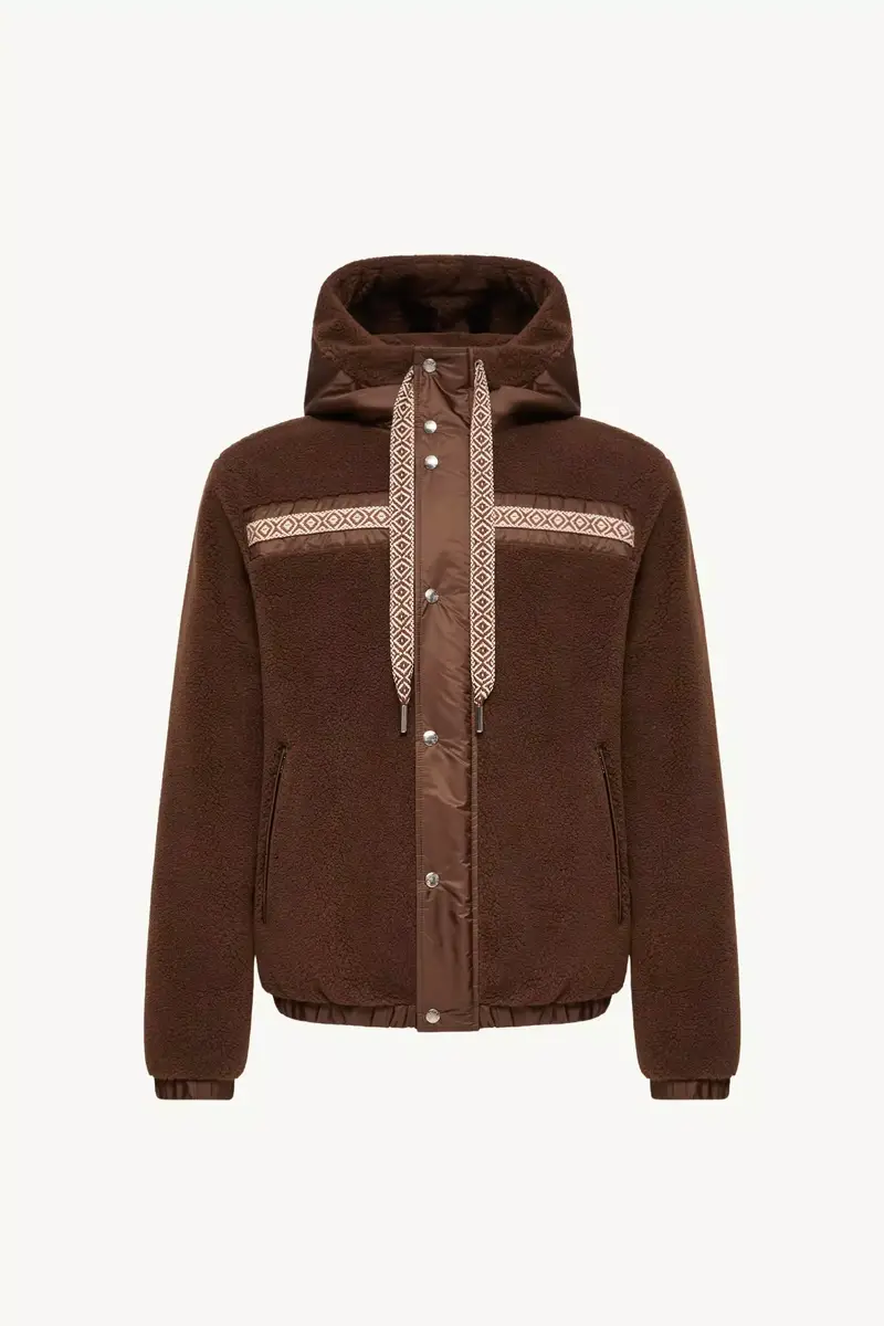 Moncler Geometric Trim Teddy Zip-up Hoodie | Thumbnail 2