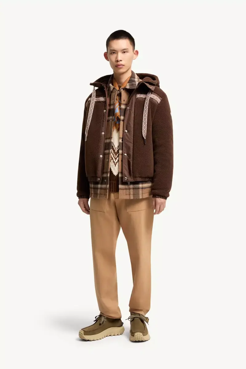 Moncler Geometric Trim Teddy Zip-up Hoodie | Thumbnail 3