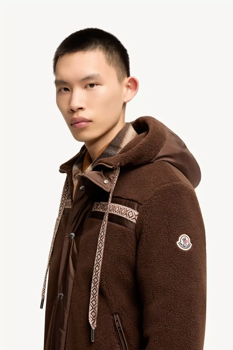 Moncler Geometric Trim Teddy Zip-up Hoodie | Thumbnail 4