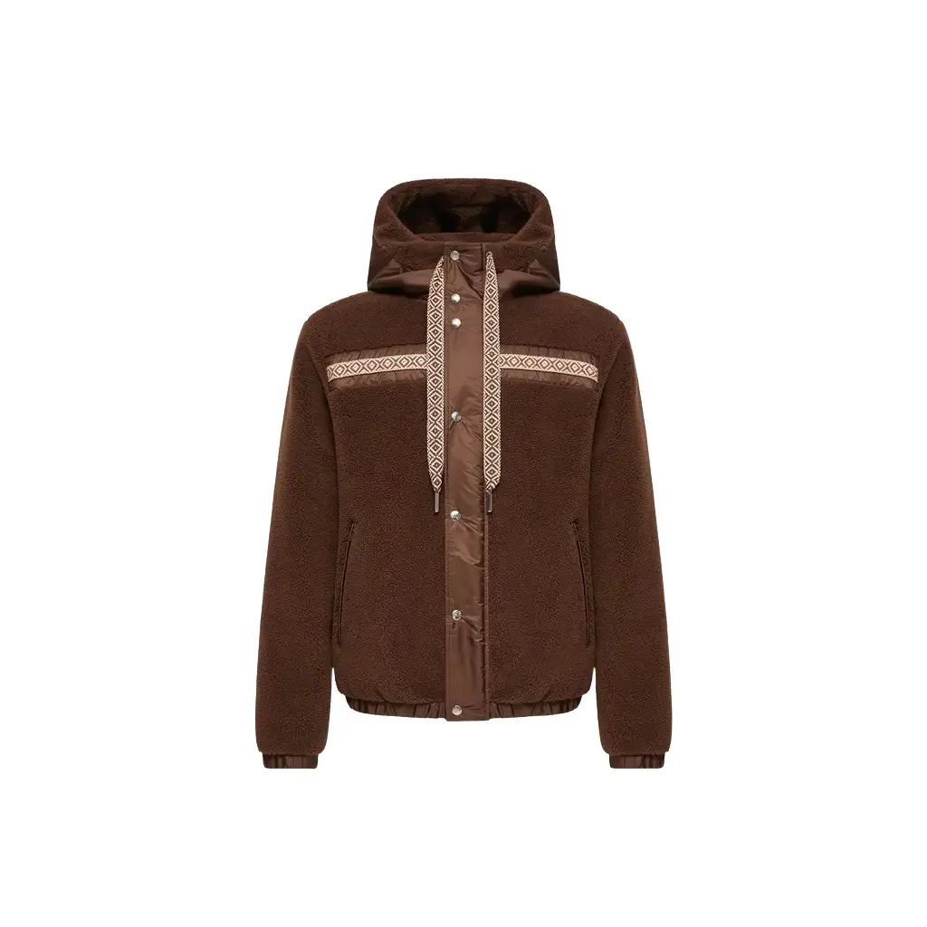 Moncler Geometric Trim Teddy Zip-up Hoodie