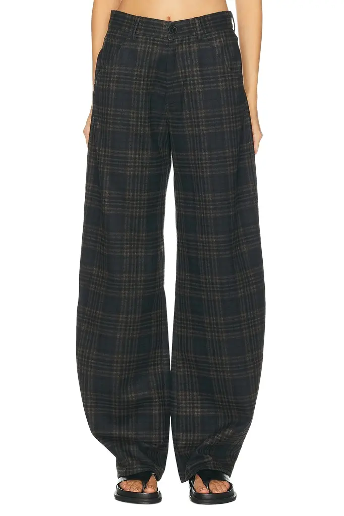 Khris Tartan Check Barrel Leg Pants Khris Tartan Check Barrel Leg Pants