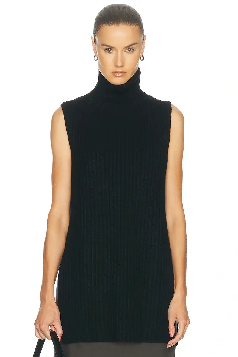 Loulou de Saison Becca High Neck Sweater Vest With Side Slits | Thumbnail 2 Loulou de Saison Becca High Neck Sweater Vest With Side Slits | Thumbnail 2