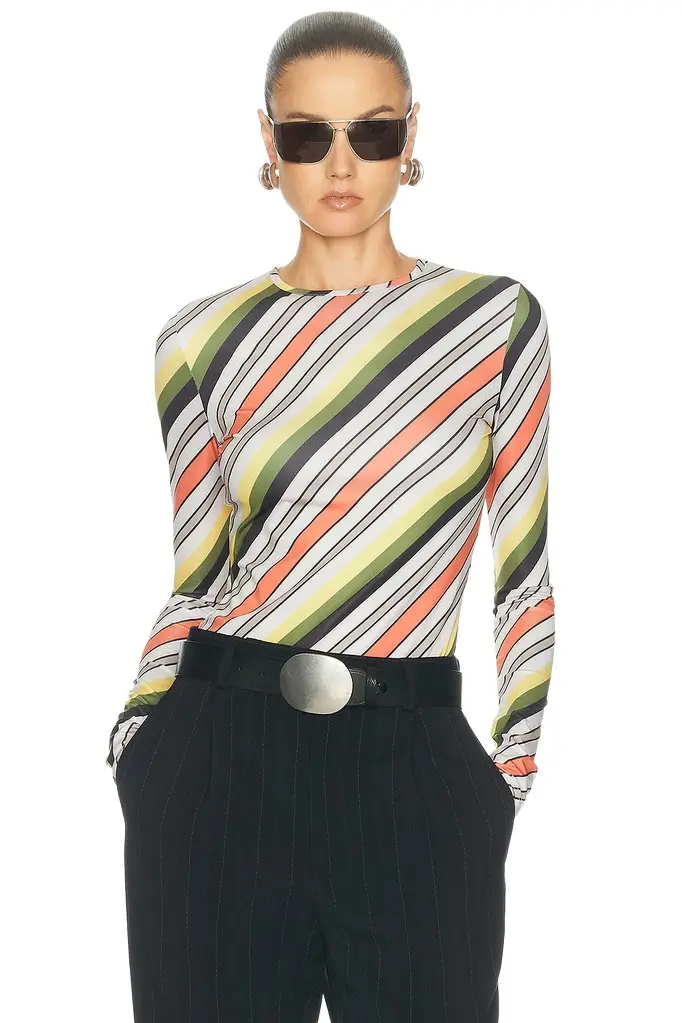 Jean Paul Gaultier Jersey Lycra Printed Retro Stripe Long Sleeve Top