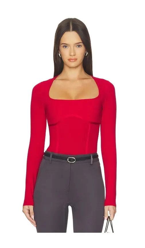 Fleur du Mal Organic Cotton Scoop Neck Long Sleeve Bodysuit