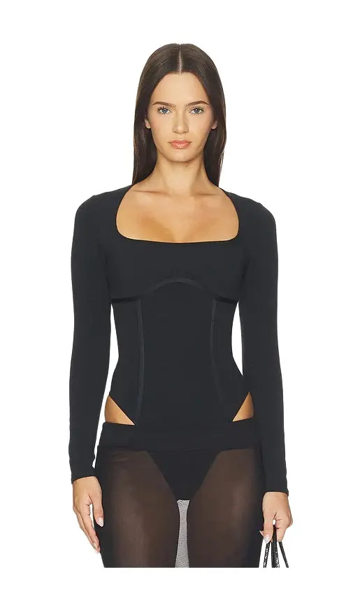 Fleur du Mal Organic Cotton Scoop Neck Long Sleeve Bodysuit