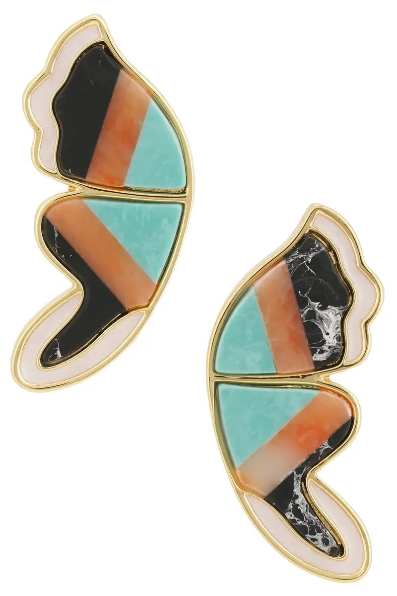Lele Sadoughi Wild Butterfly Wing Button Earrings