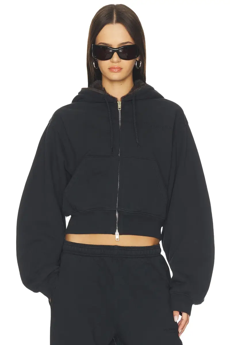 Zip-up Hoodie With Faux Fur Hood