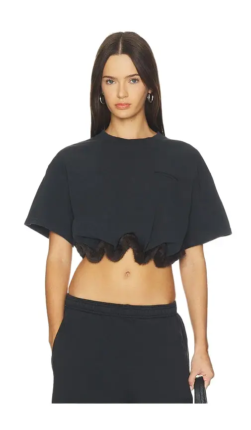 T-shirt With Faux Fur Trim T-shirt With Faux Fur Trim