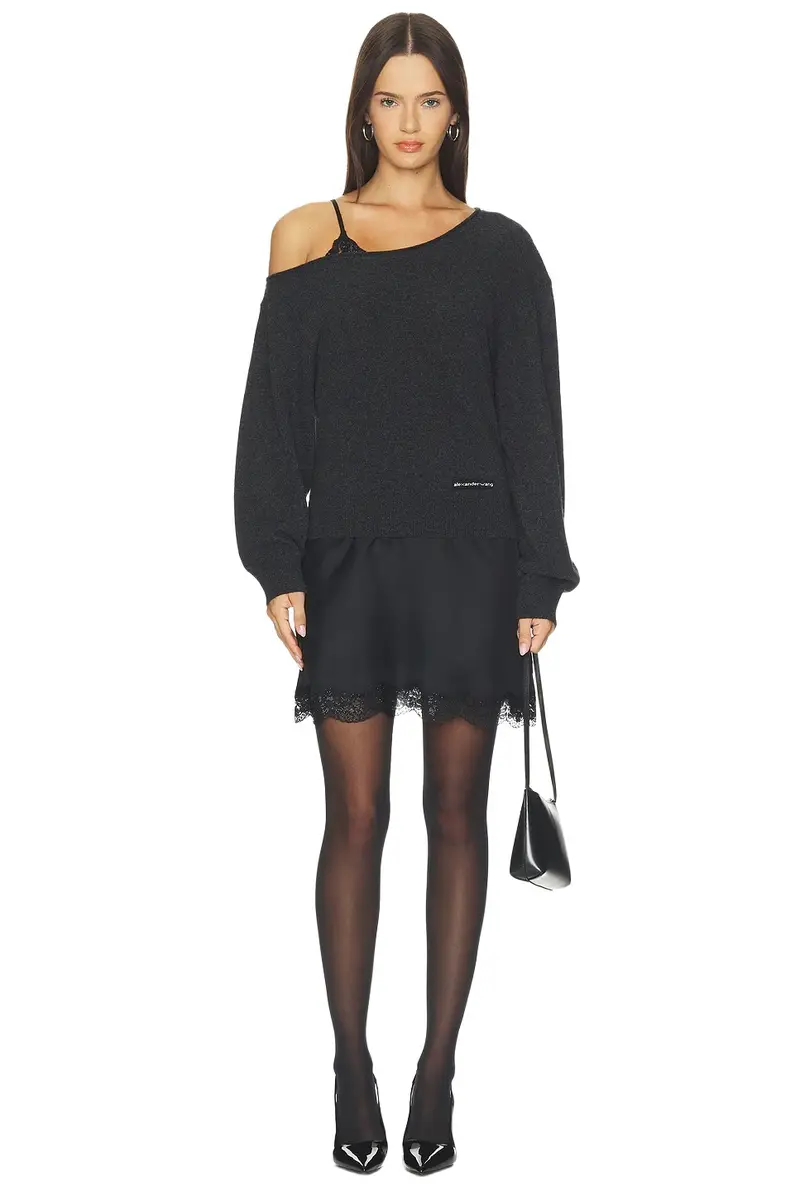 Pre-styled Slip Dress With Cut Neckline Sweater Pre-styled Slip Dress With Cut Neckline Sweater