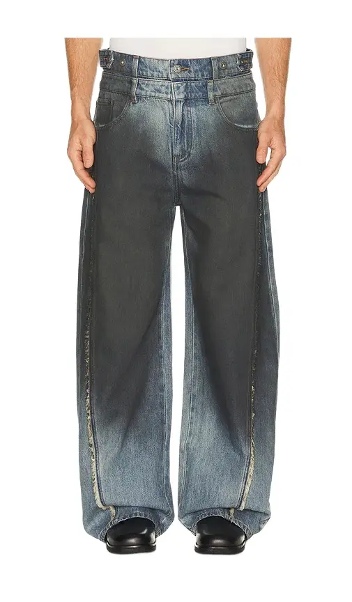 Double Waist Gradient Indigo Denim Trousers Double Waist Gradient Indigo Denim Trousers