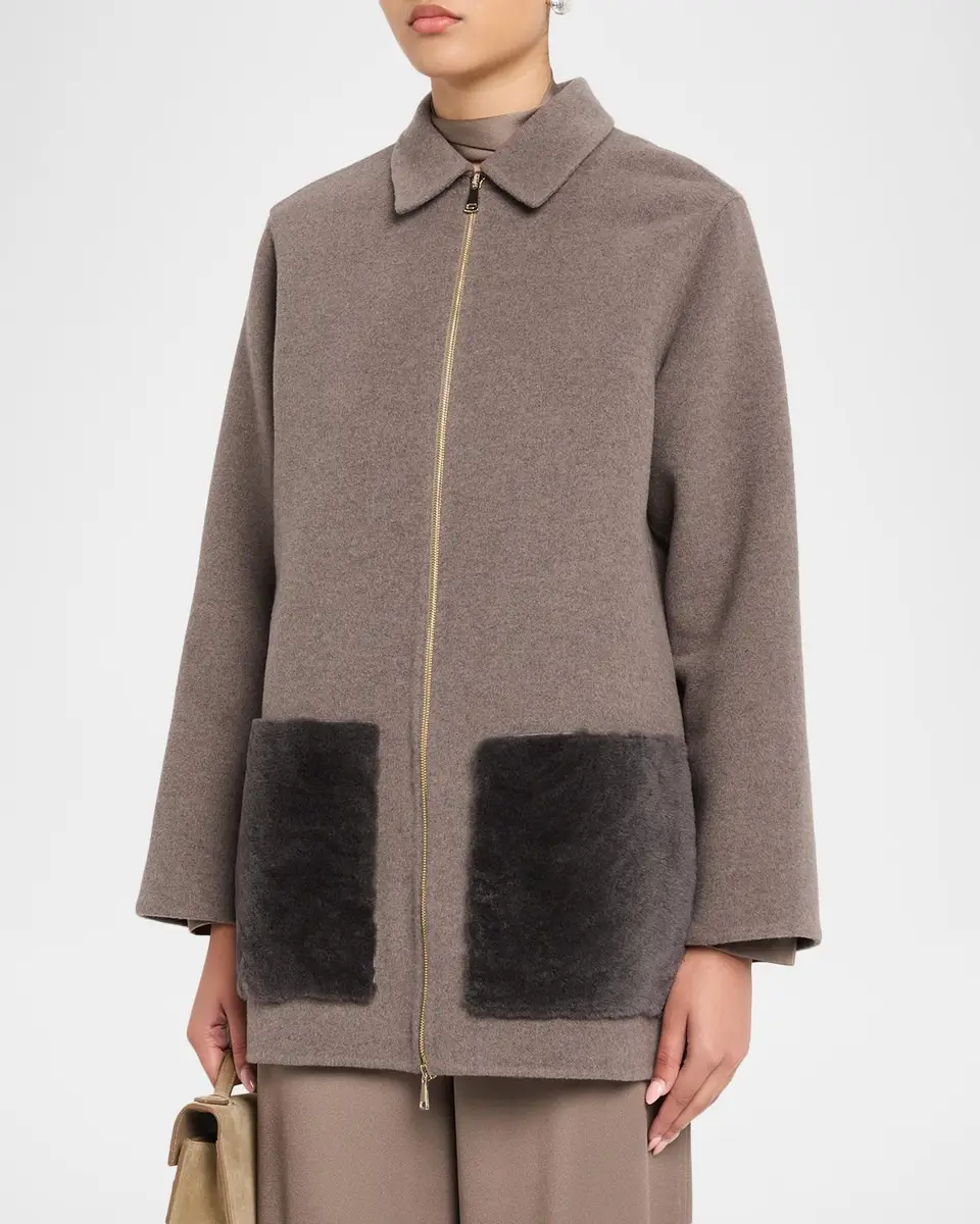 Fabiana Filippi Shearling Patch Pocket Wool-Cashmere Coat | Thumbnail 4 Fabiana Filippi Shearling Patch Pocket Wool-Cashmere Coat | Thumbnail 4