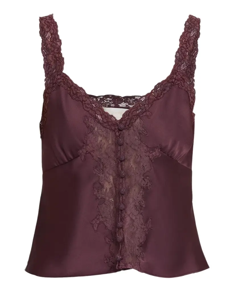 LoveShackFancy Effy Lace-Trim Crepe Top
