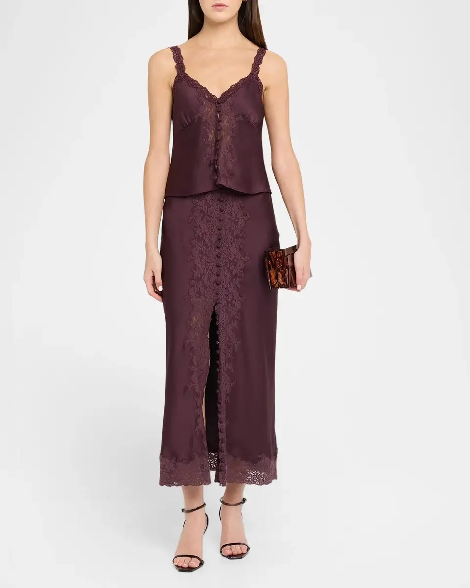 LoveShackFancy Tirelle Lace-Trim Satin Midi Skirt | Thumbnail 2 LoveShackFancy Tirelle Lace-Trim Satin Midi Skirt | Thumbnail 2