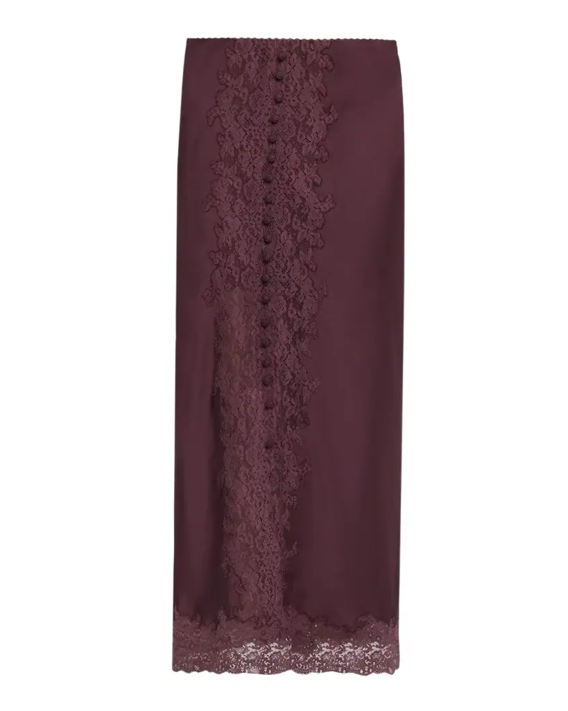 LoveShackFancy Tirelle Lace-Trim Satin Midi Skirt