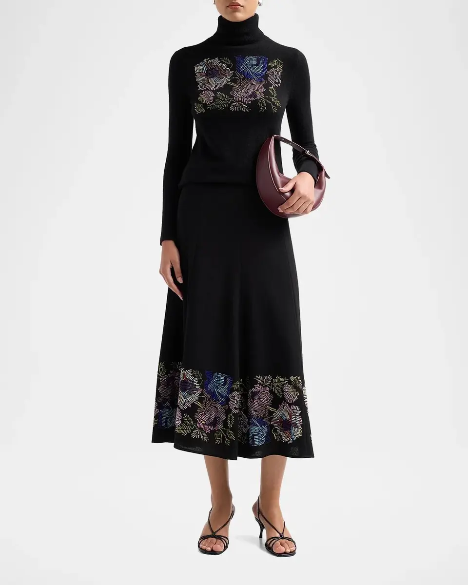 Libertine Mosaic Floral Embellished Wool Midi Tulip Skirt | Thumbnail 2 Libertine Mosaic Floral Embellished Wool Midi Tulip Skirt | Thumbnail 2