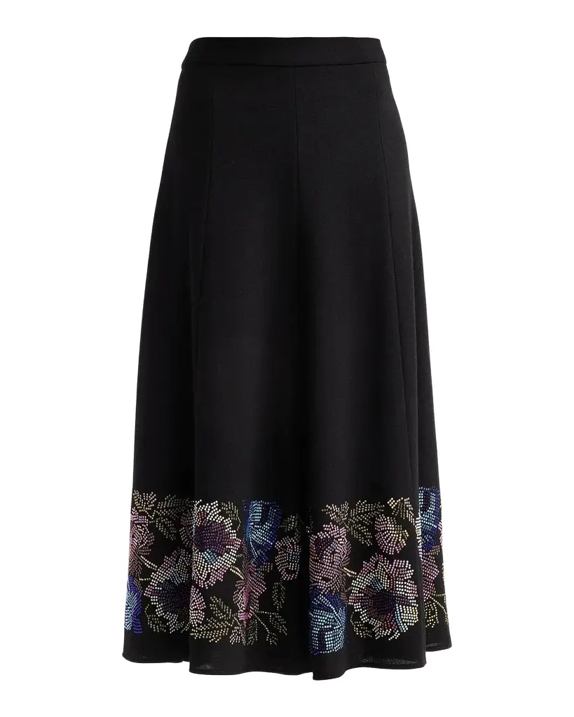 Libertine Mosaic Floral Embellished Wool Midi Tulip Skirt