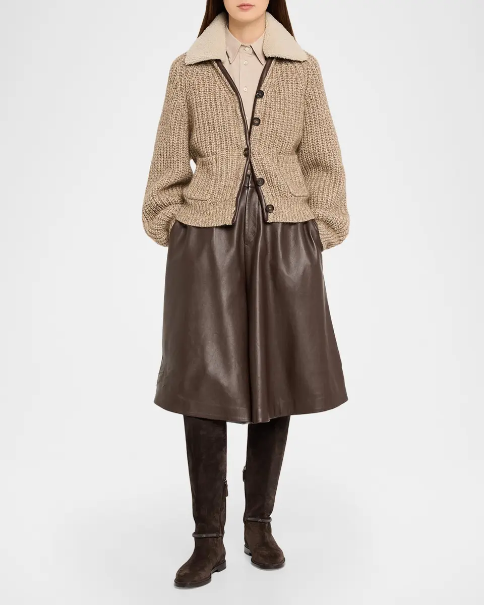 Brunello Cucinelli Lamb Shearling Collar Cashmere-Wool Cardigan | Thumbnail 2 Brunello Cucinelli Lamb Shearling Collar Cashmere-Wool Cardigan | Thumbnail 2