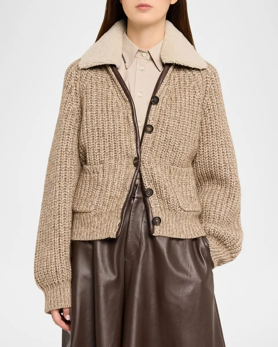 Brunello Cucinelli Lamb Shearling Collar Cashmere-Wool Cardigan | Thumbnail 4 Brunello Cucinelli Lamb Shearling Collar Cashmere-Wool Cardigan | Thumbnail 4