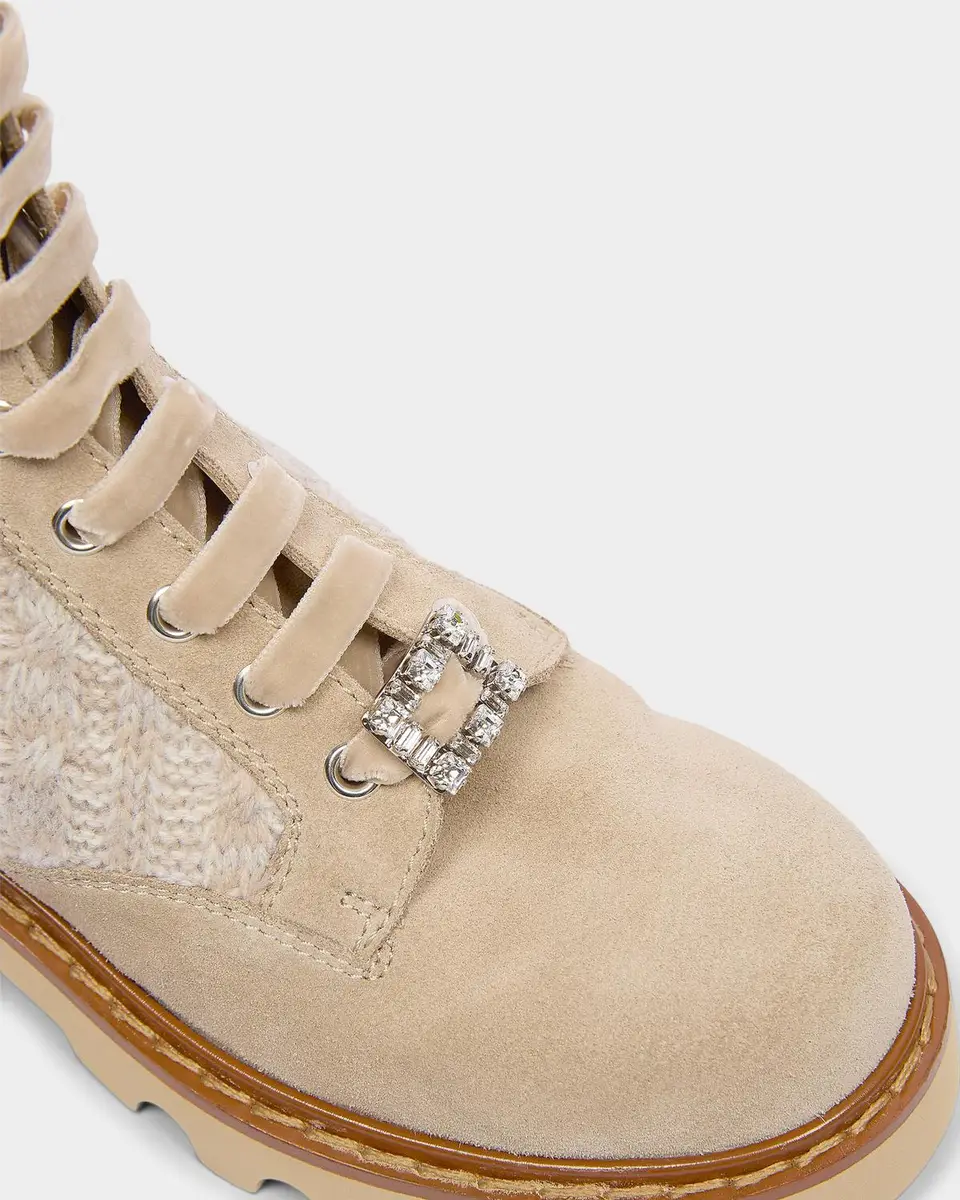 Roger Vivier Viv Rangers Cable-Knit & Suede Combat Boots | Thumbnail 3 Roger Vivier Viv Rangers Cable-Knit & Suede Combat Boots | Thumbnail 3