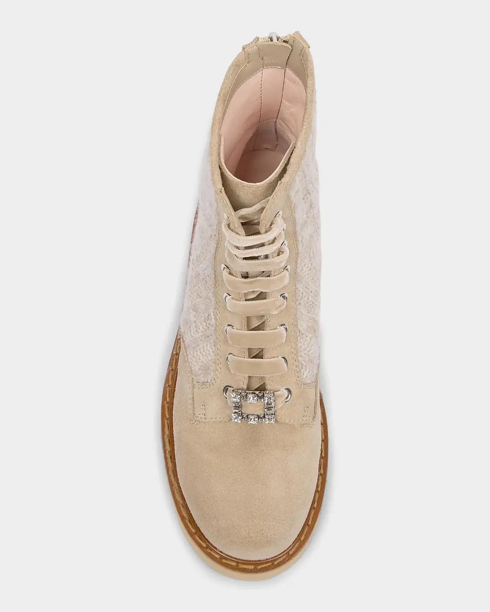 Roger Vivier Viv Rangers Cable-Knit & Suede Combat Boots | Thumbnail 4 Roger Vivier Viv Rangers Cable-Knit & Suede Combat Boots | Thumbnail 4