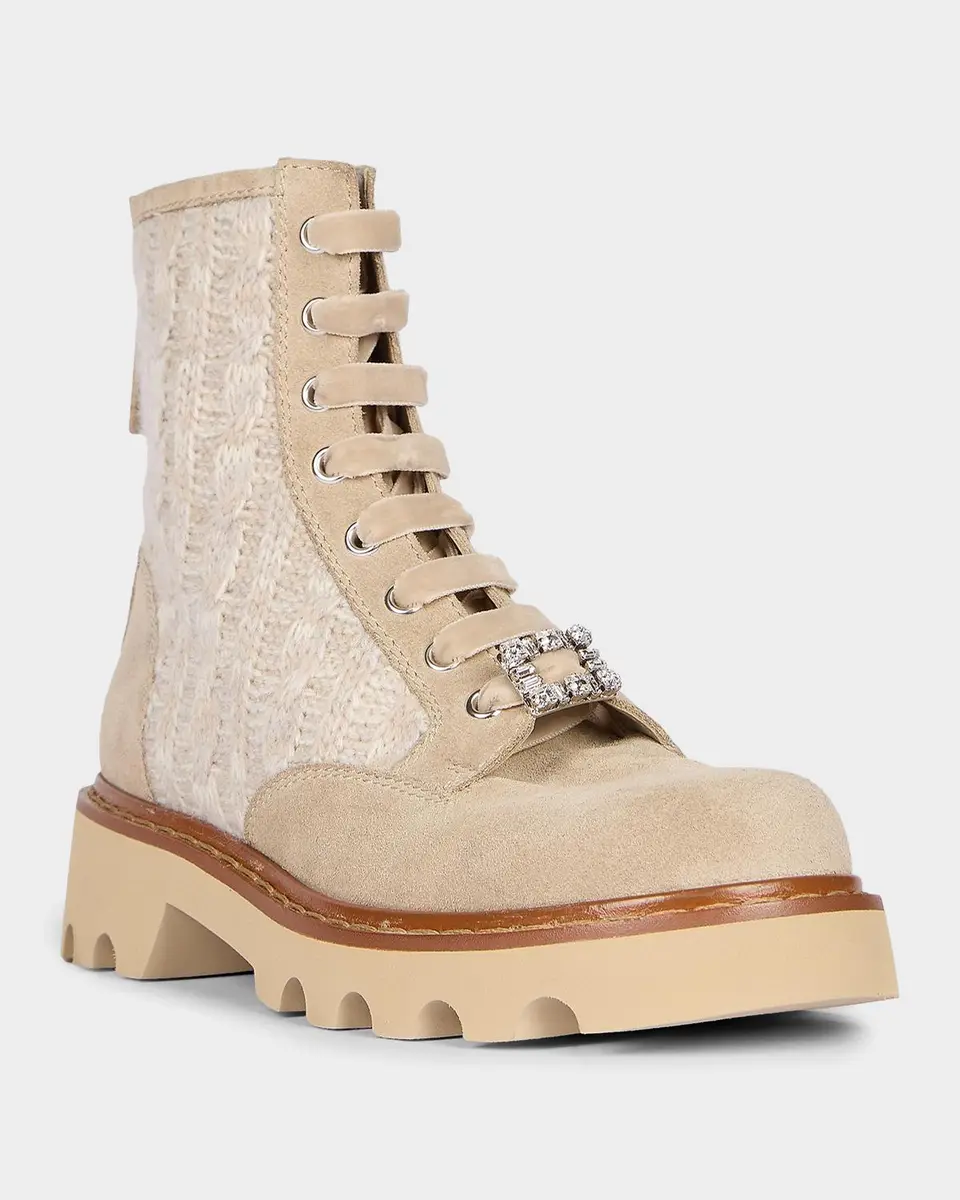 Roger Vivier Viv Rangers Cable-Knit & Suede Combat Boots | Thumbnail 6 Roger Vivier Viv Rangers Cable-Knit & Suede Combat Boots | Thumbnail 6